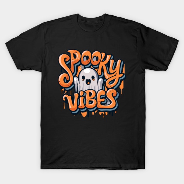 Cute Halloween Ghost Graffiti Spooky Vibes T-Shirt by Quote'x